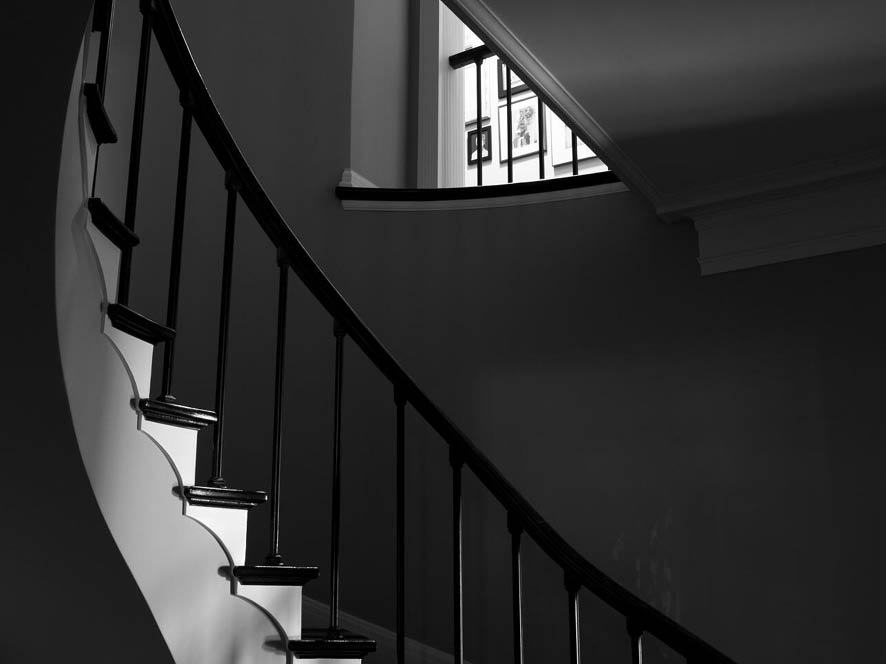 Black and white image of a staircase