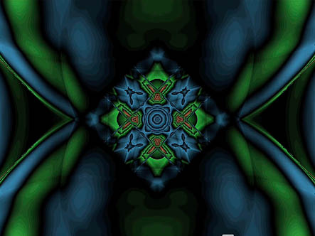 Kaleidoscopic digital art, blue and green