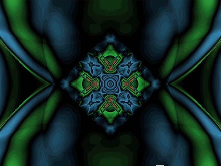 Kaleidoscopic digital art, blue and green